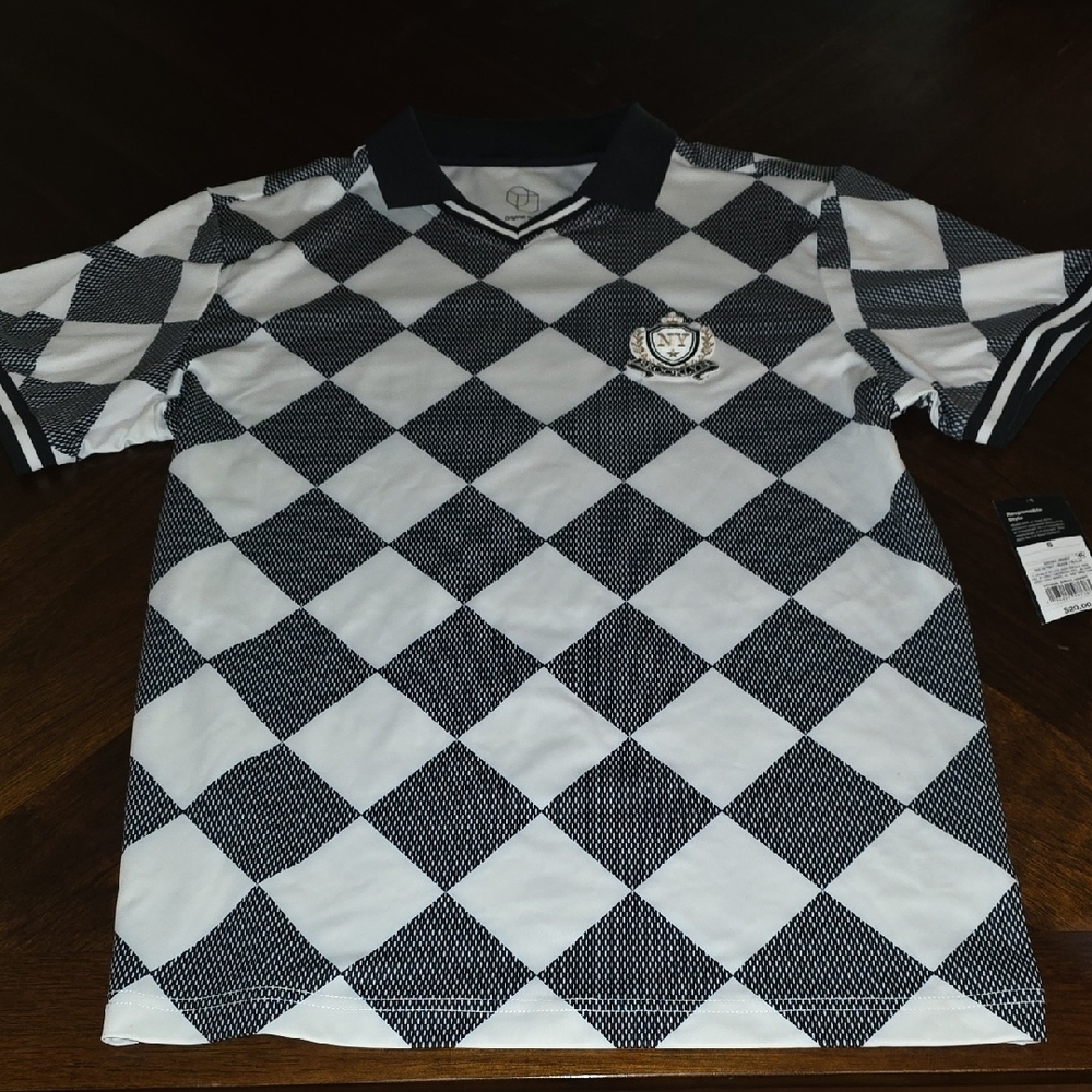 Original Use Men's Black and White Checkered Polo Shirt
